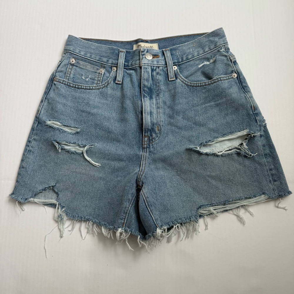 Madewell The Momjean Short Distressed Frayed Denim Shorts Size 26